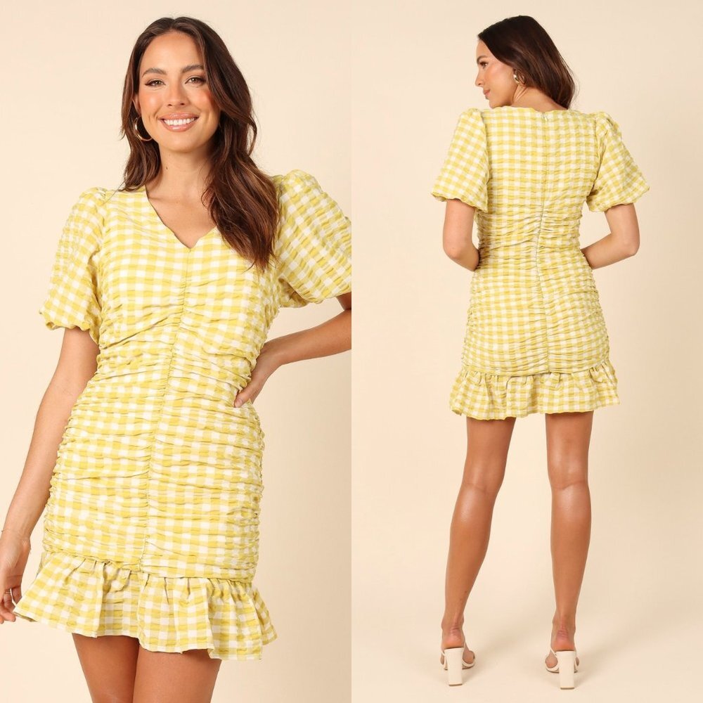 Yellow Gingham Ruffle Mini Dress - Picture 3 of 11